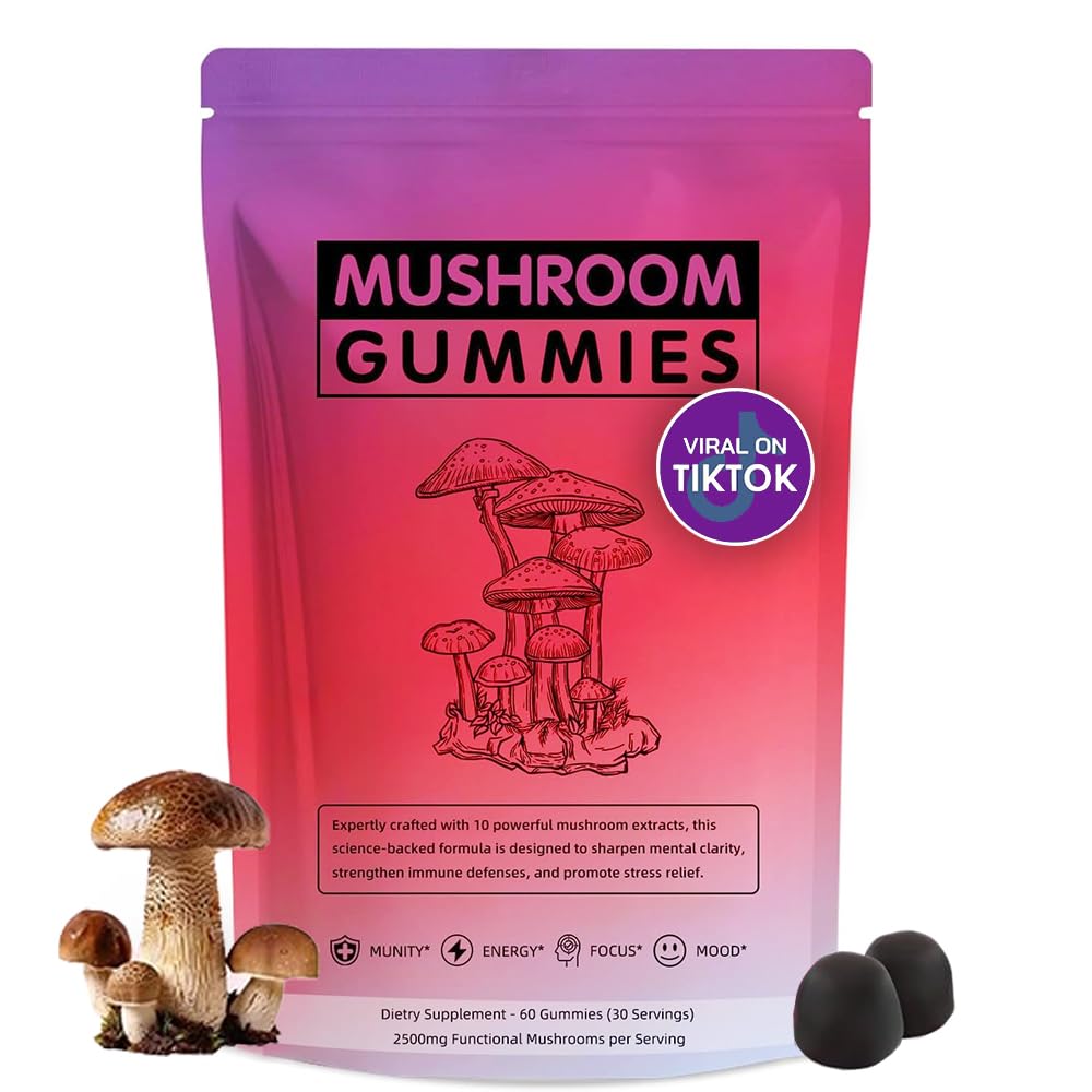 Seodon 60 gummies bottle shows a tasty 12-mushroom blend for daily wellness.
