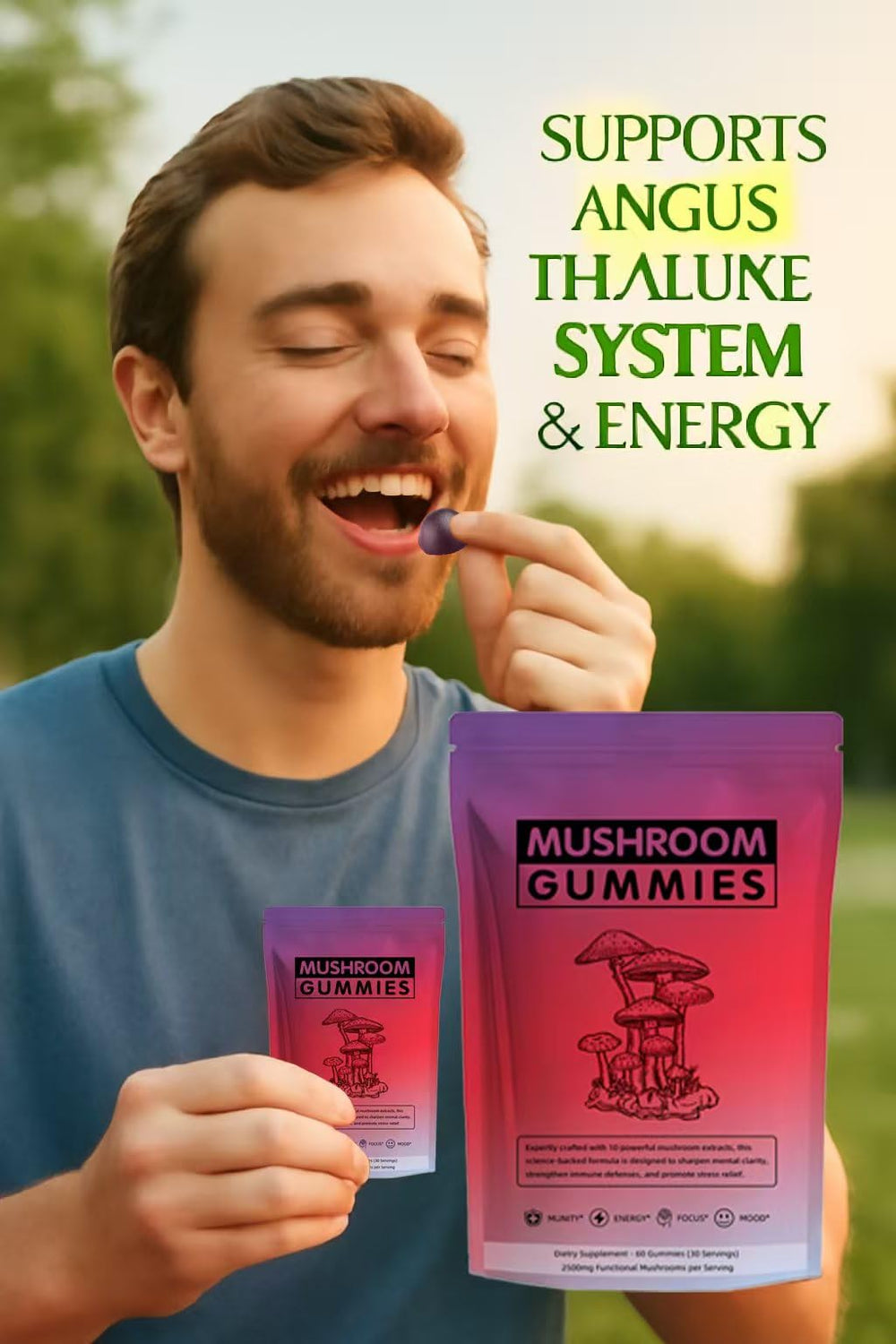 Seodon immune support energy gummy closeup suggests daytime use.