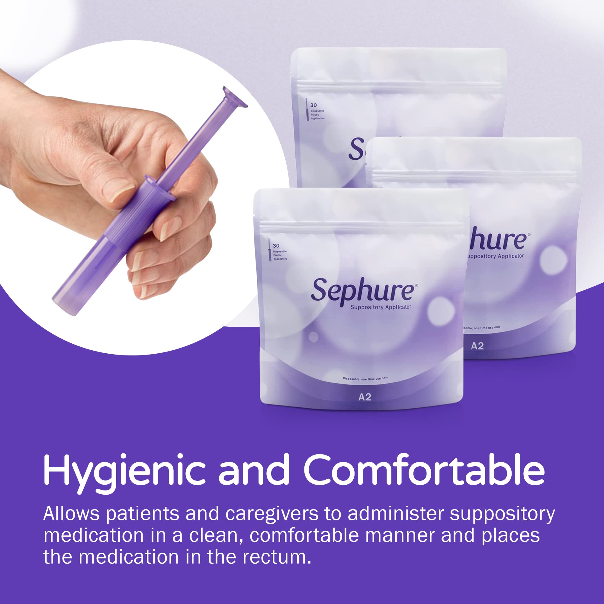Dispo sable Sephure applicator showing barrel and plunger for single-use hygiene.