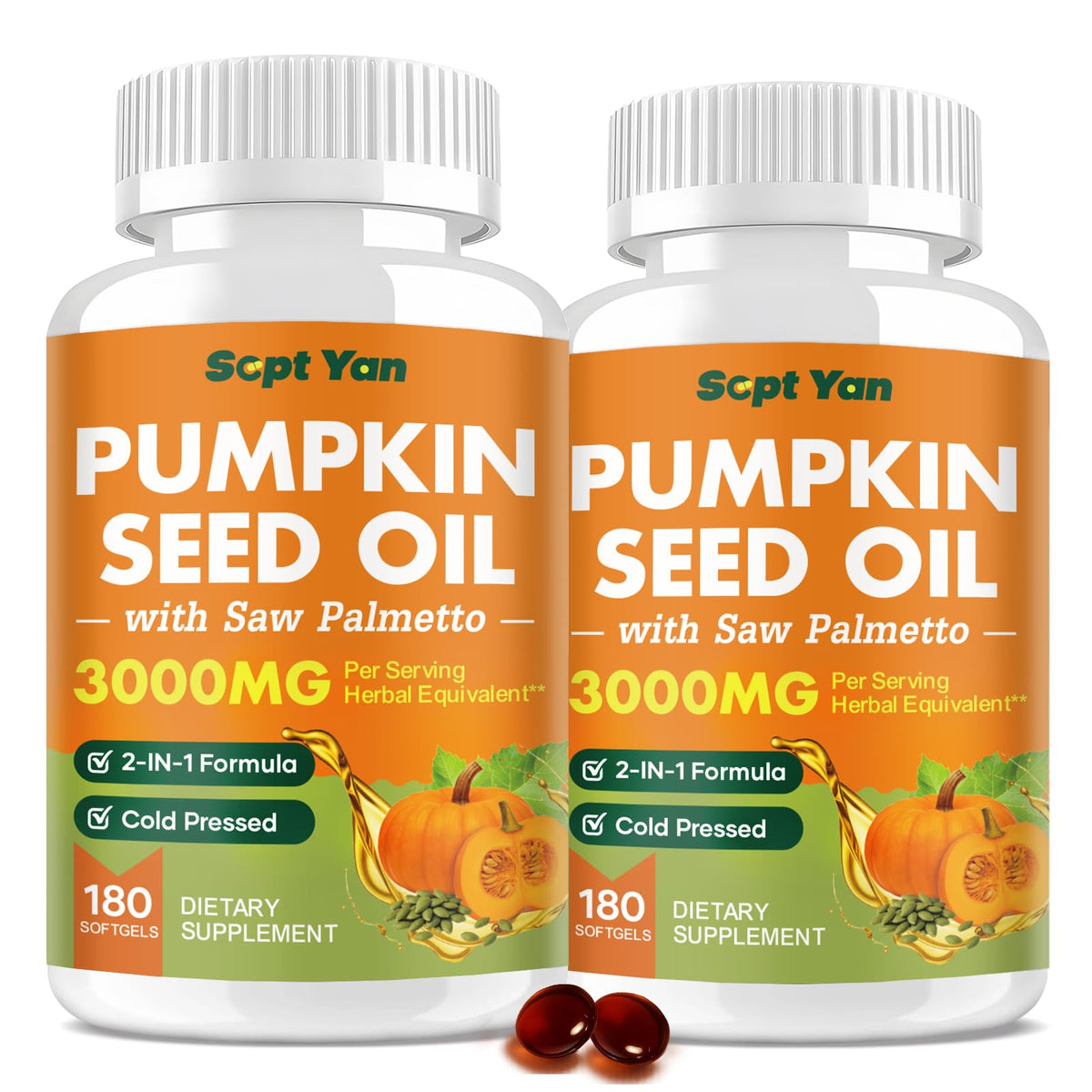 SEPT YAN pumpkin seed oil softgel bottle promoting hair vitality and general wellness