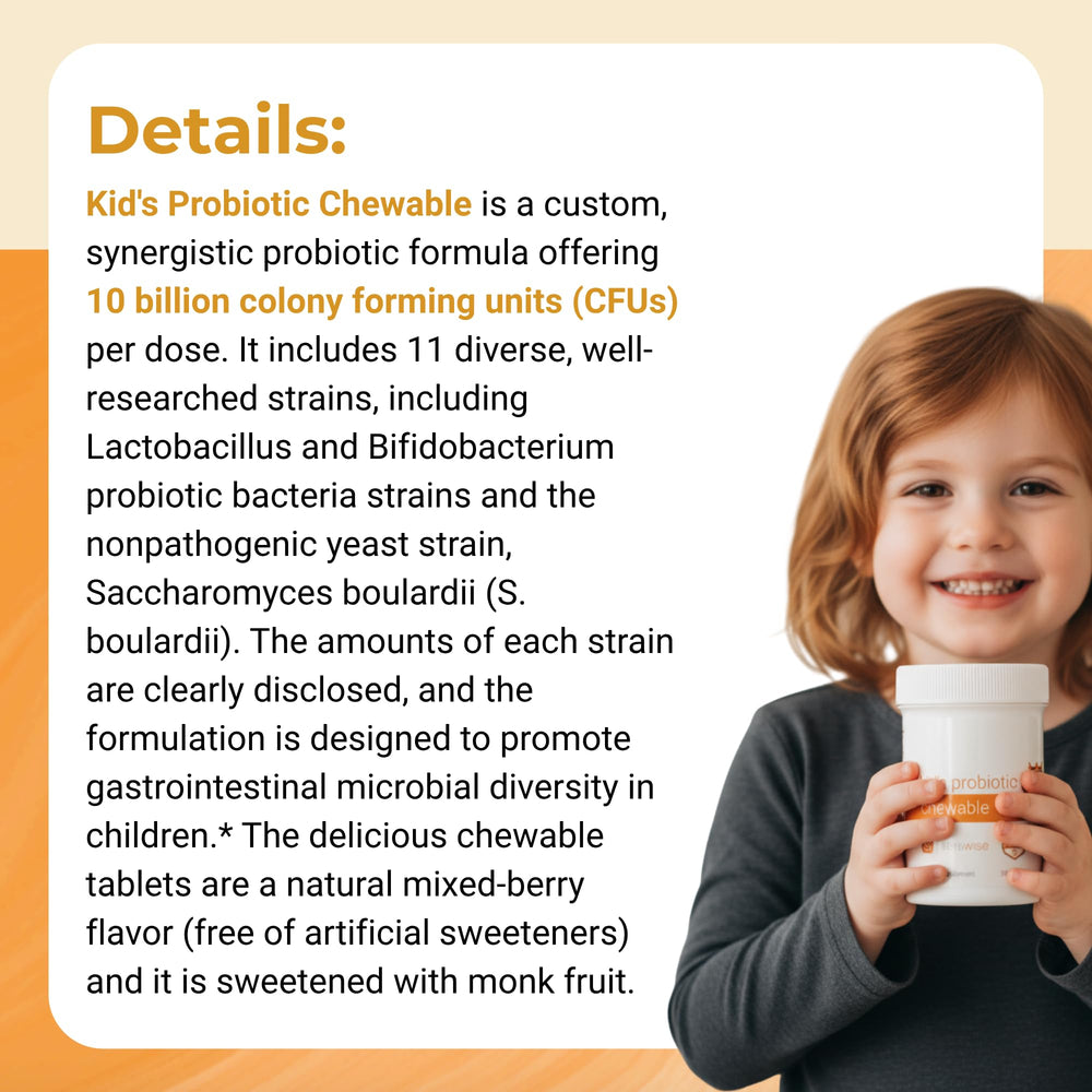 Serawise Kids Probiotic berry flavor suggests kid-friendly intake.