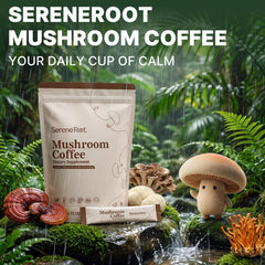 SereneRoot branding visible on sleek packaging signaling transparency and wellness.
