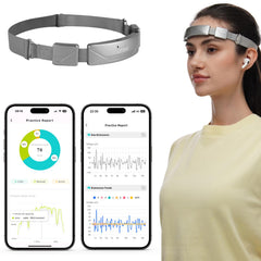 SereniBrain headband close-up showing multi-sensor layout for real-time brainwave feedback