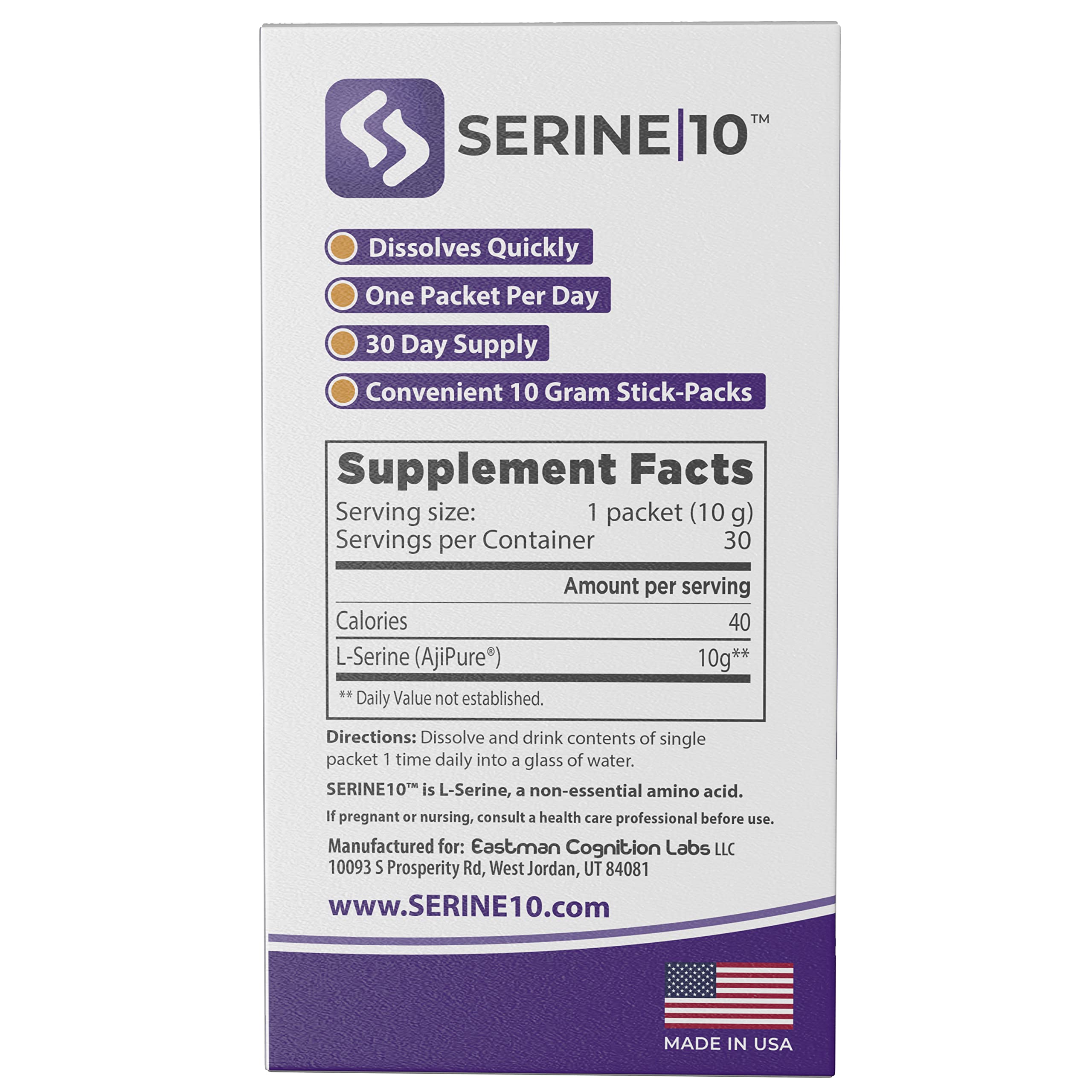 SERINE10 box with 30 packets for a month of brain support routines