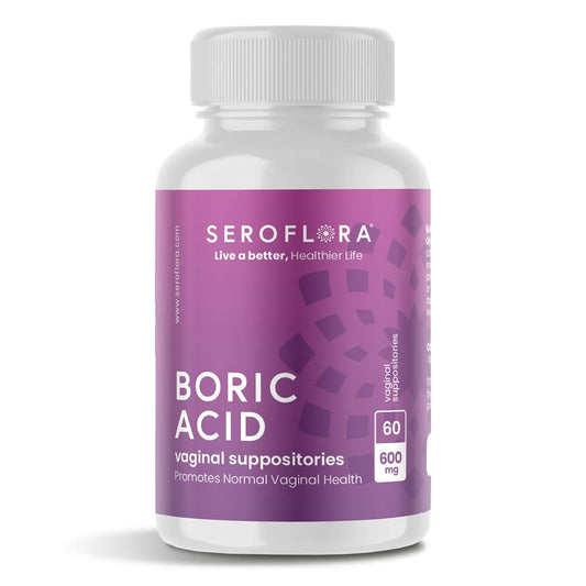Seroflora boric acid capsules bottle front for daily freshness support.