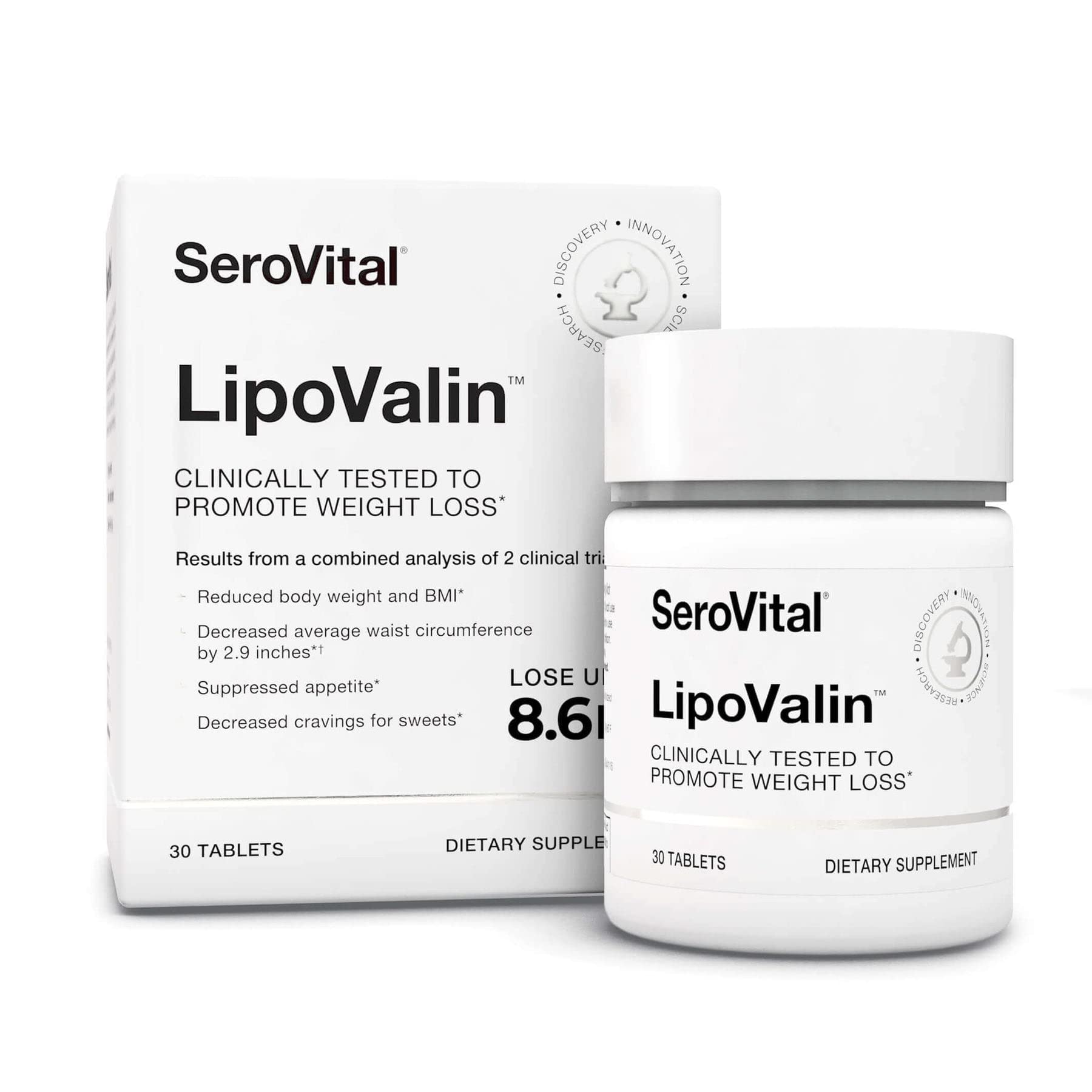 Serovital Lipovalin bottle on a clean surface, supporting appetite control for women.
