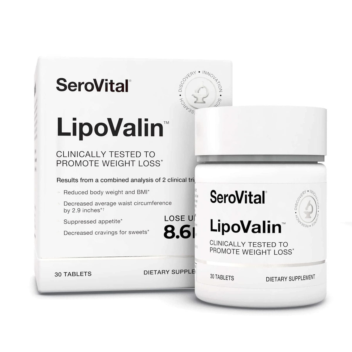 Serovital Lipovalin bottle on a clean surface, supporting appetite control for women.