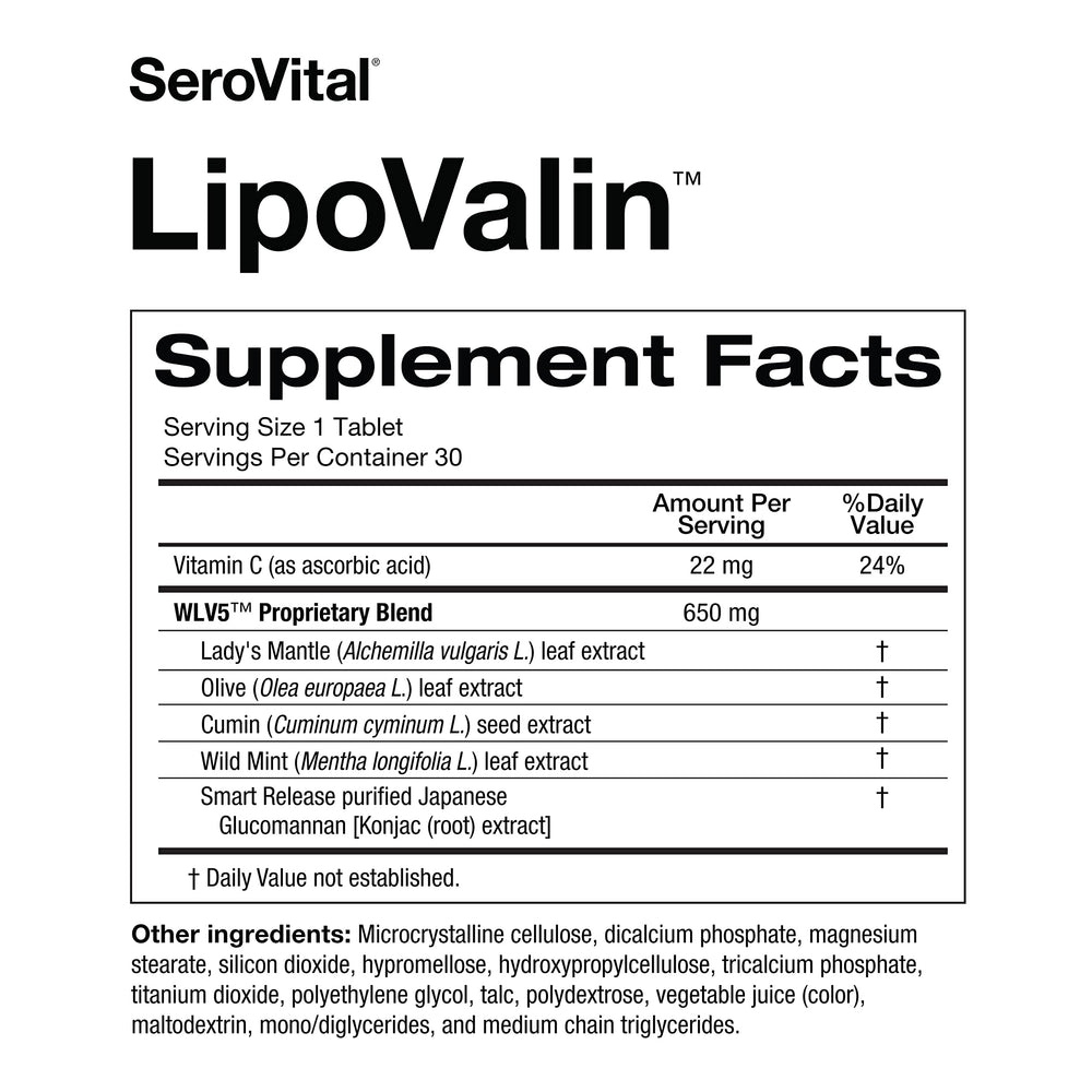 Serovital Lipovalin capsules on a scale, potential weight management support.