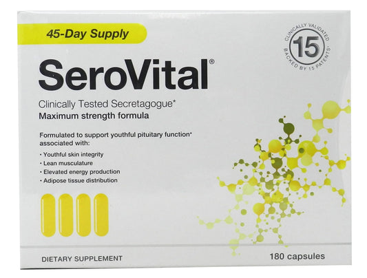 Serovital Renewal Complex capsules ready for daily HGH support and renewed vitality.