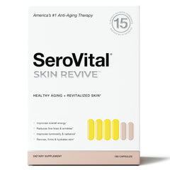 Serovital Skin Revive bottle for day use highlights hydration and skin glow