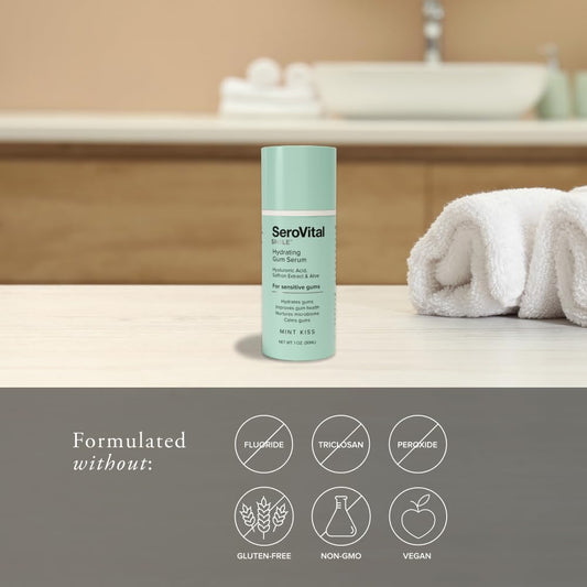 Close-up of Serovital Smile serum texture showing rich hydration for dry gums.