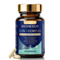 SERSANVE 25-in-1 magnesium complex bottle label close-up for daily wellness.