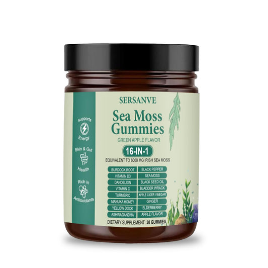 SERSANVE Sea Moss Gummies bottle front displaying branding for daily wellness