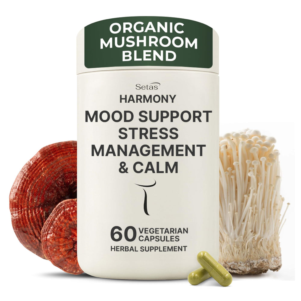 Setas Harmony bottle with capsules promotes daily calm and sleep support.