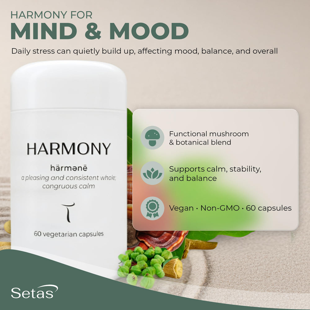 Setas Harmony organic vegan certification mark beside product.