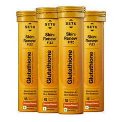 Setu Glutathione effervescent tablets in bottle for daily antioxidant support.