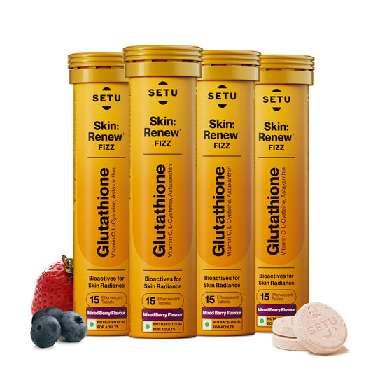 SETU Glutathione effervescent tablets in mixed berry bottle for daily antioxidant support