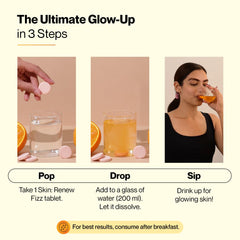 Setu glutathione tablet poured into a glass for easy consumption.