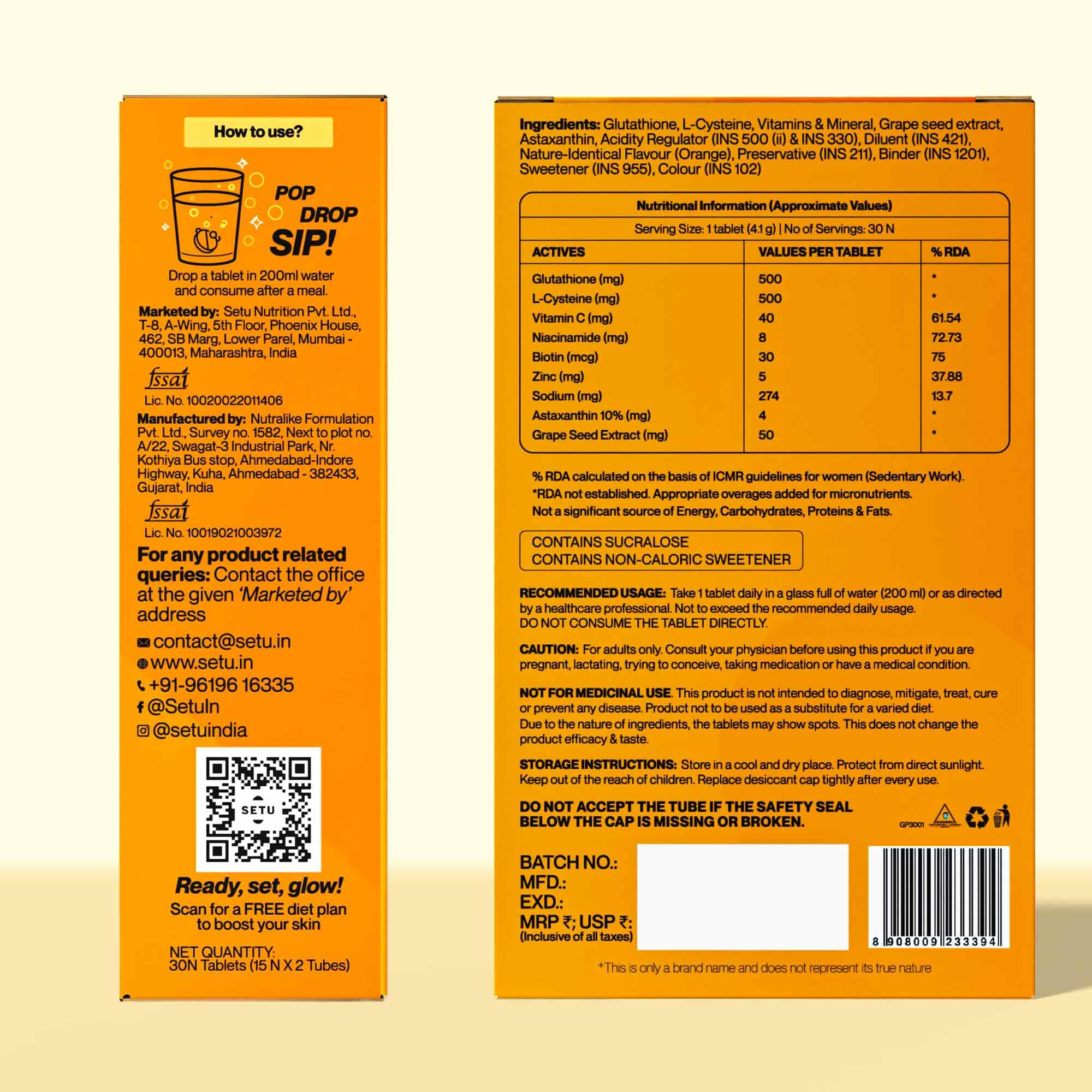 Setu orange-glutathione drink ready to enjoy after breakfast.