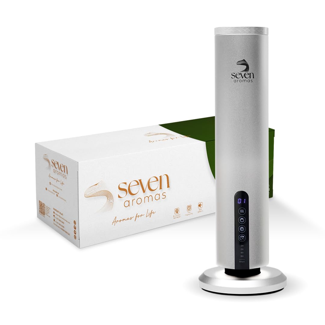 Seven Aromas SV726 diffuser front view in silver enhances a stylish living room.