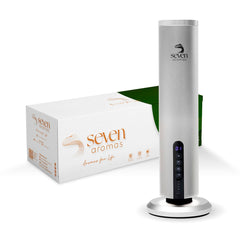 Seven Aromas SV726 diffuser front view in silver enhances a stylish living room.