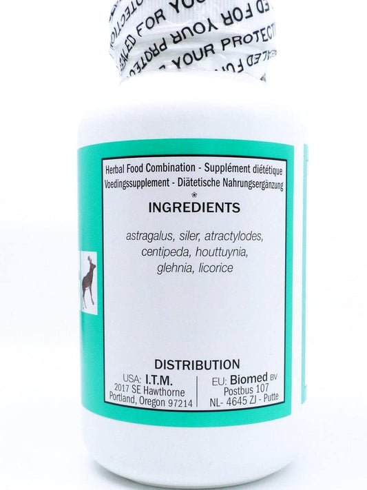 Seven Forests Jade Screen Tablets ingredients close-up highlighting astragalus, atractylodes, and siler.