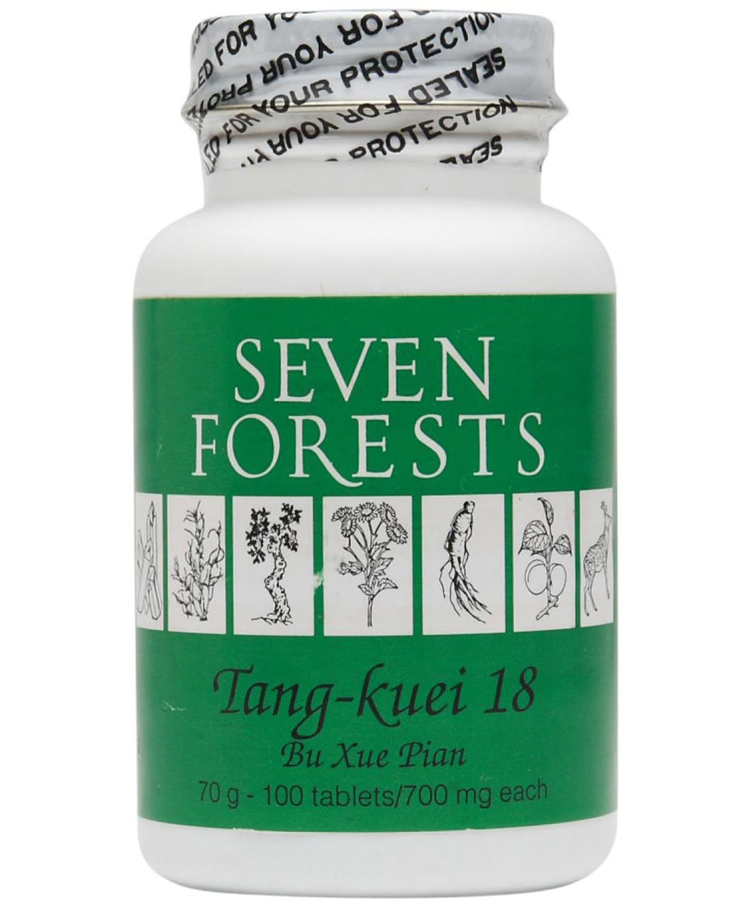 Seven Forests Tang-kuei-18 bottle displayed for daily vitality.