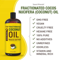 Close-up of Seven Minerals coconut oil label showing single-ingredient formula
