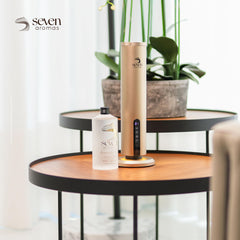 SevenAromas hotel scent diffuser in a guest room creating ambience.