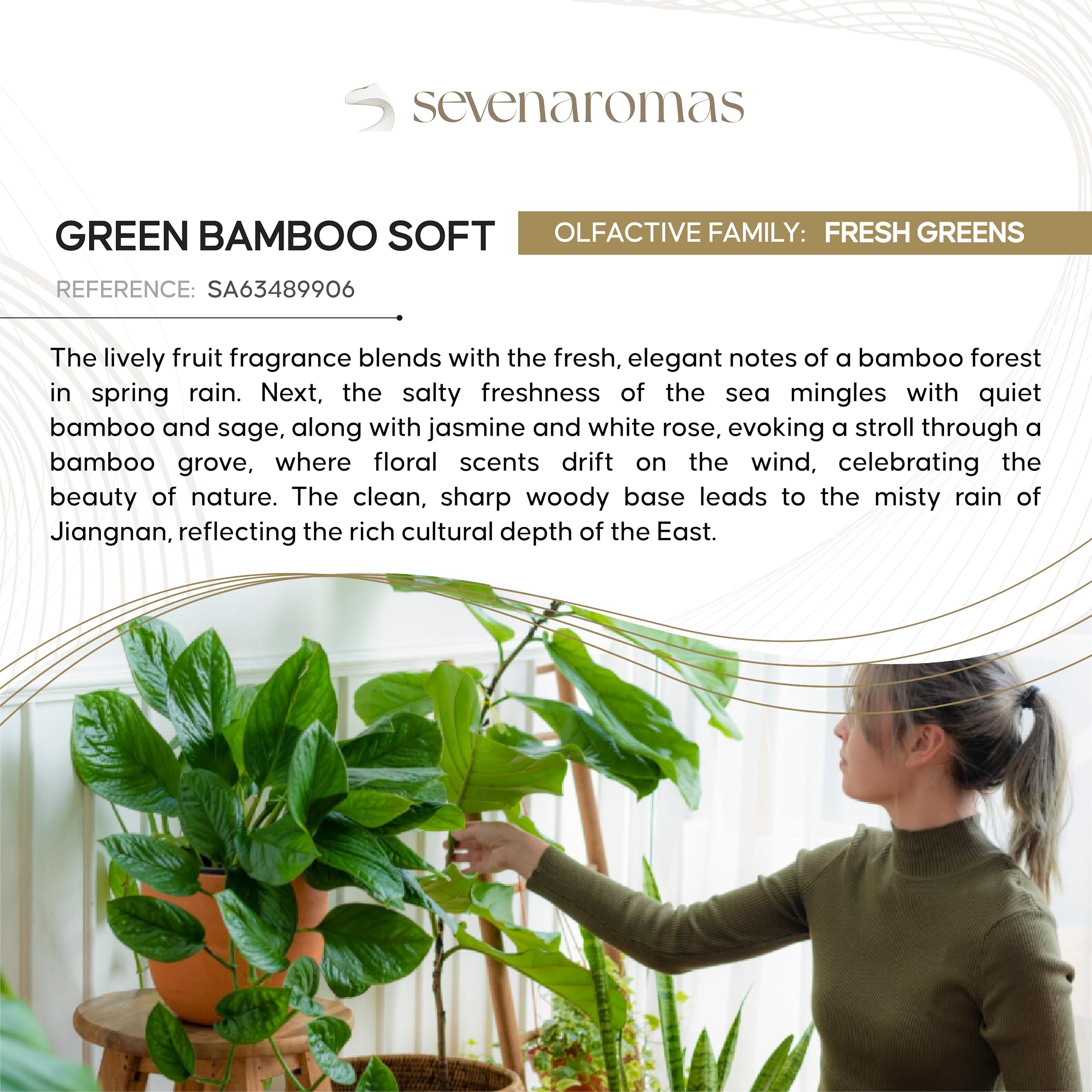 SevenAromas green bamboo motif creates a calming scent aesthetic for living spaces.