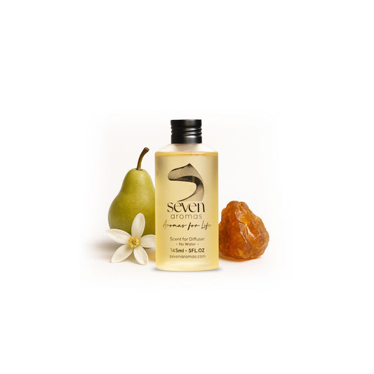 Seven Aromas hotel scent diffuser oil bottle pour enhances guest rooms with a refined fragrance.