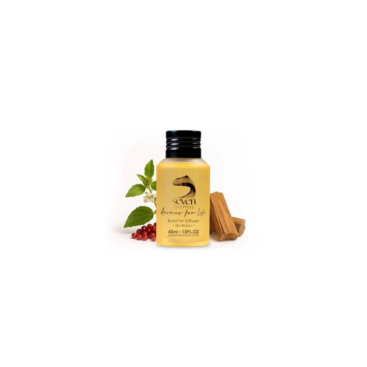 SevenAromas Santal Blanc bottle closeup for premium hotel diffusion and scent sophistication.