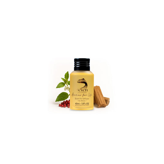 SevenAromas Santal Blanc bottle closeup for premium hotel diffusion and scent sophistication.
