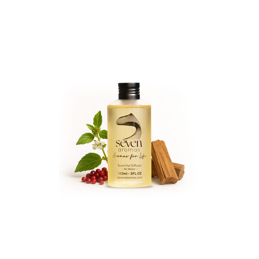 SevenAromas Santal Blanc bottle pour releases warm sandalwood aroma for calm spaces.