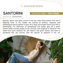 SevenAromas Santorini label close-up highlighting premium packaging