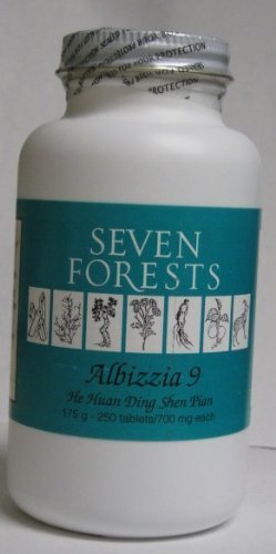 Seven Forests Albizzia 9 tablets bottle highlighting calm shen and balanced qi.