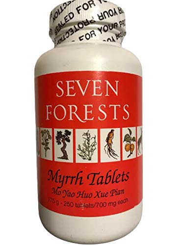 Seven Forests Myrrh 250 tablets pack shot, highlighting the bottle for convenient daily use.