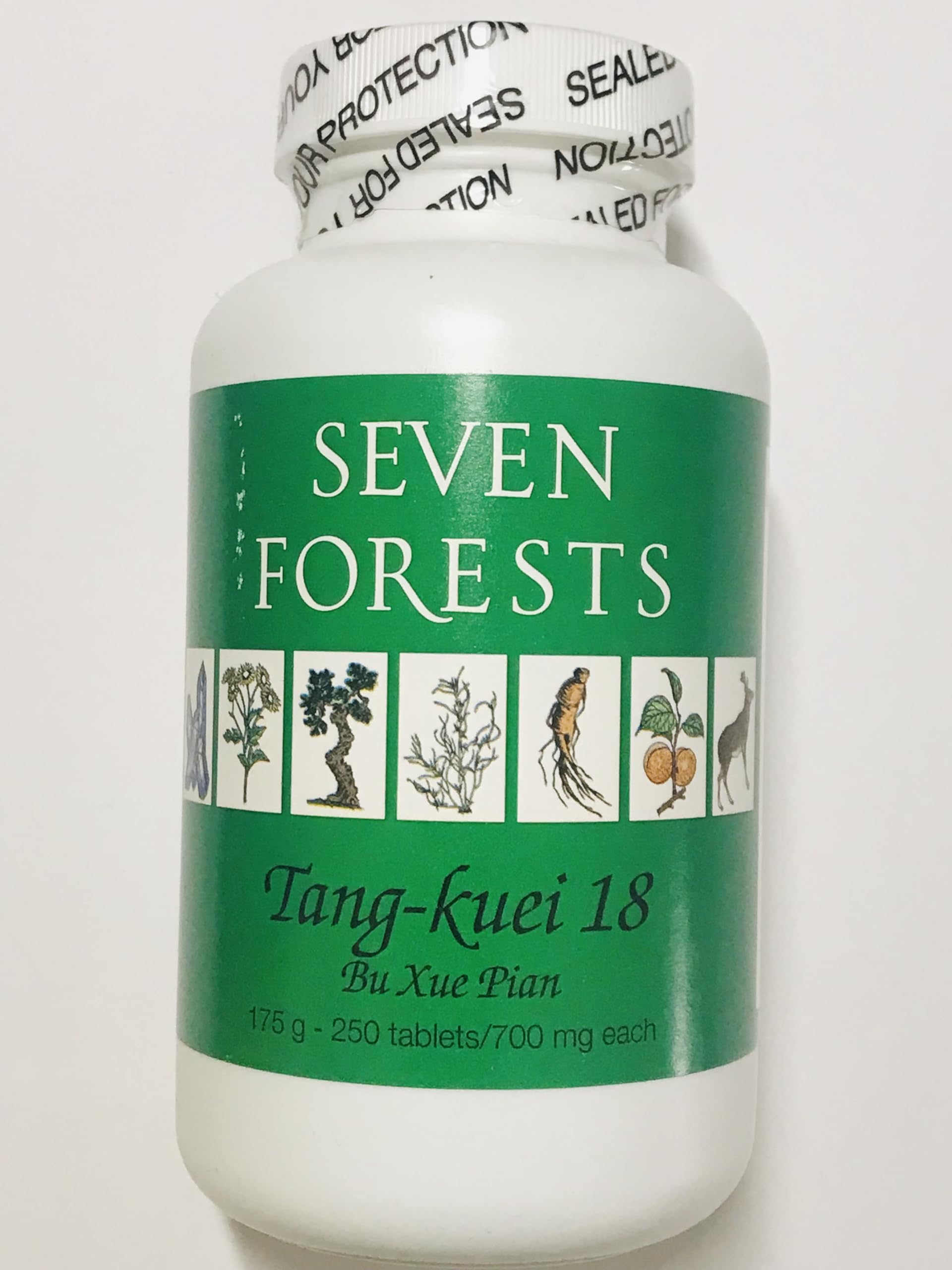 Seven Forests Tang-kuei 18 bottle promotes daily blood nourishment potential.