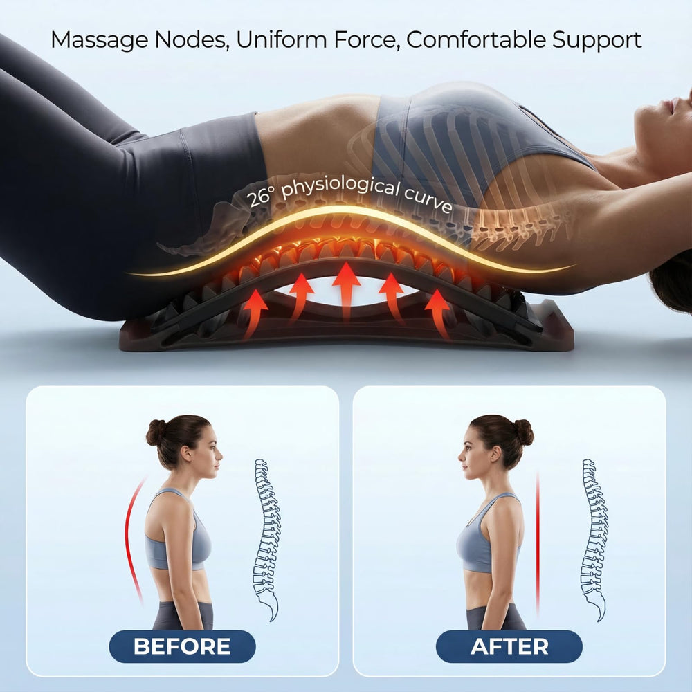 Sevorange Back Stretcher top-angle view emphasizes compact, portable design for home and car use