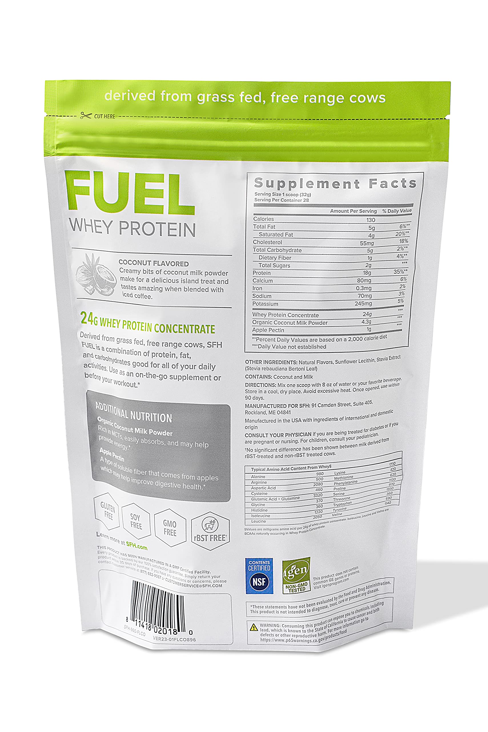 SFH Fuel label close-up highlighting grass-fed ingredients