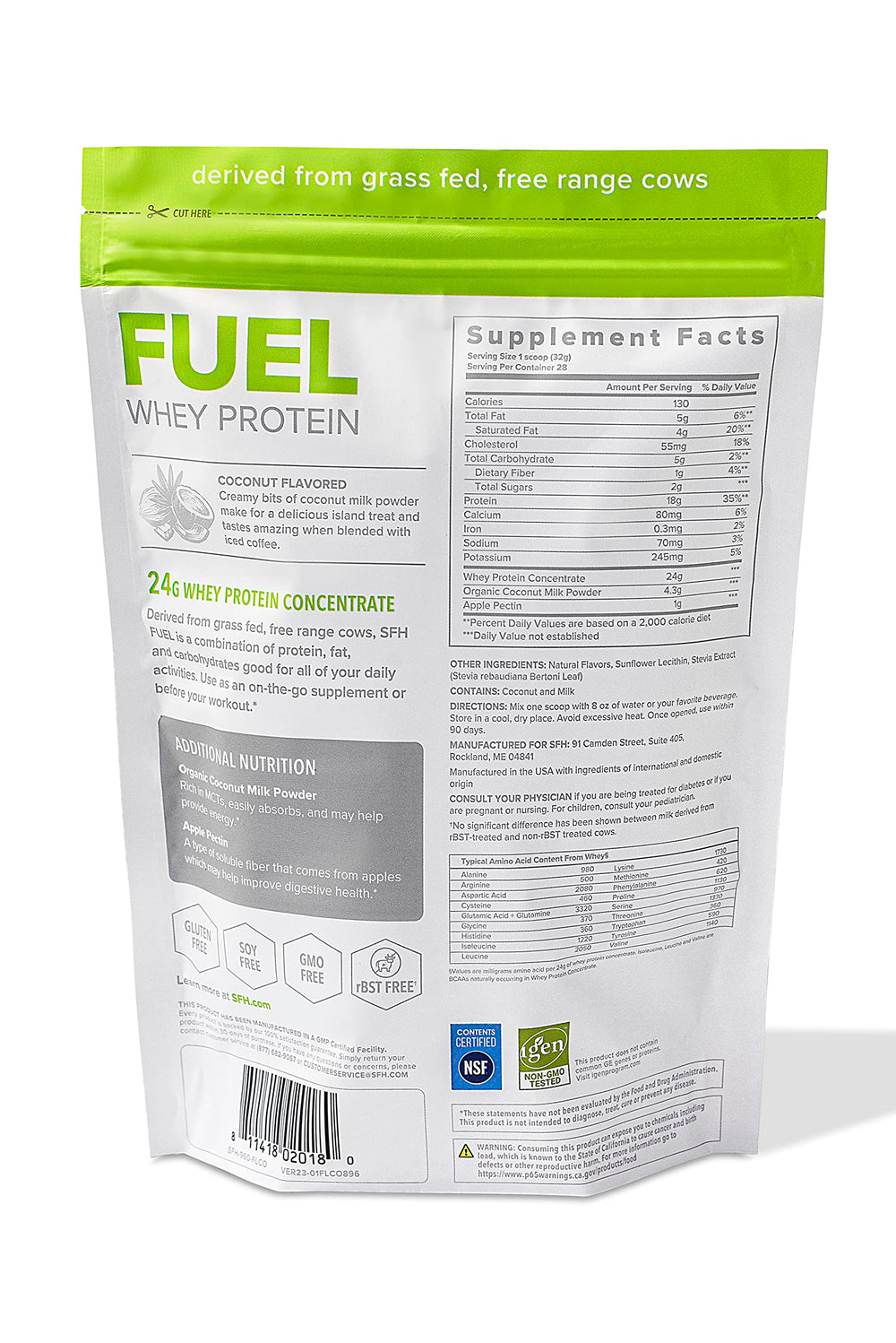 SFH Fuel label close-up highlighting grass-fed ingredients