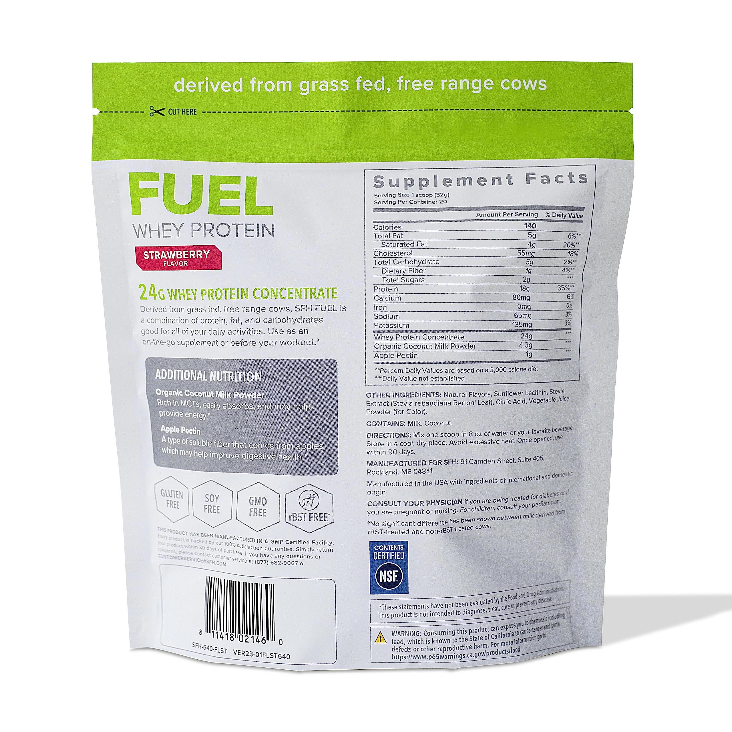 SFH Fuel strawberry shake in glass showing creamy texture and flavor.