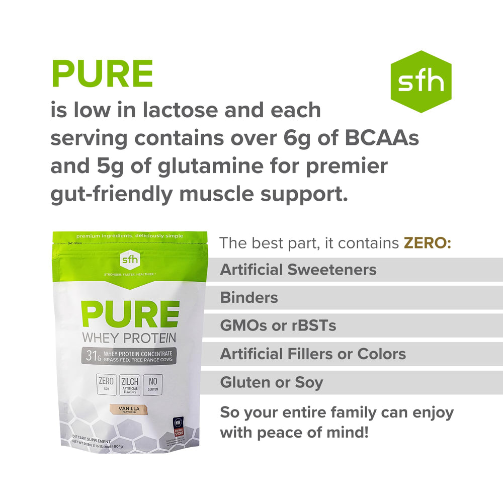 SFH Pure Whey Vanilla milk mix suited for smoothies and blends.