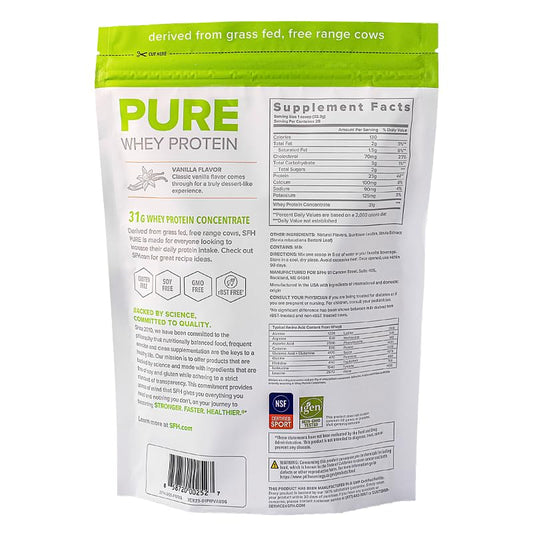 SFH Pure Whey Vanilla scoop makes precise serving easy for shakes.
