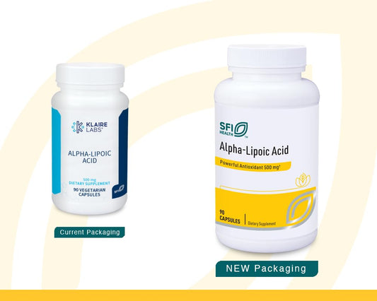 Capsules in focus show vegetarian formula for SFI Health Alpha-Lipoic Acid 500mg.