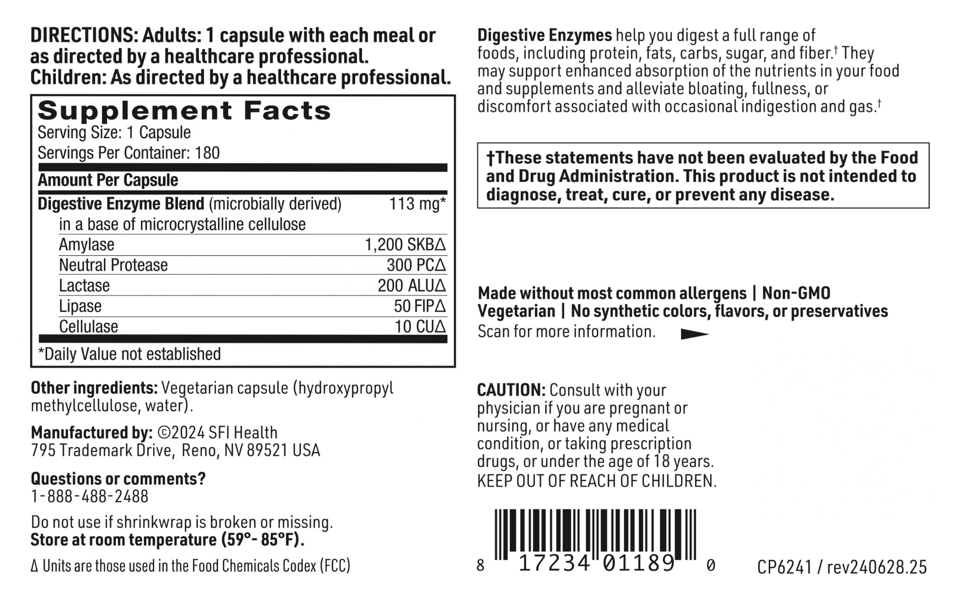 SFI Health Klaire Labs Digestive Enzymes packaging box for convenient use
