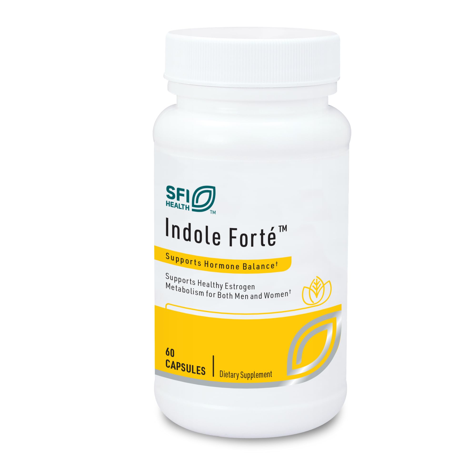 SFI Health Indole Forté bottle front with label, daily use for balanced hormones
