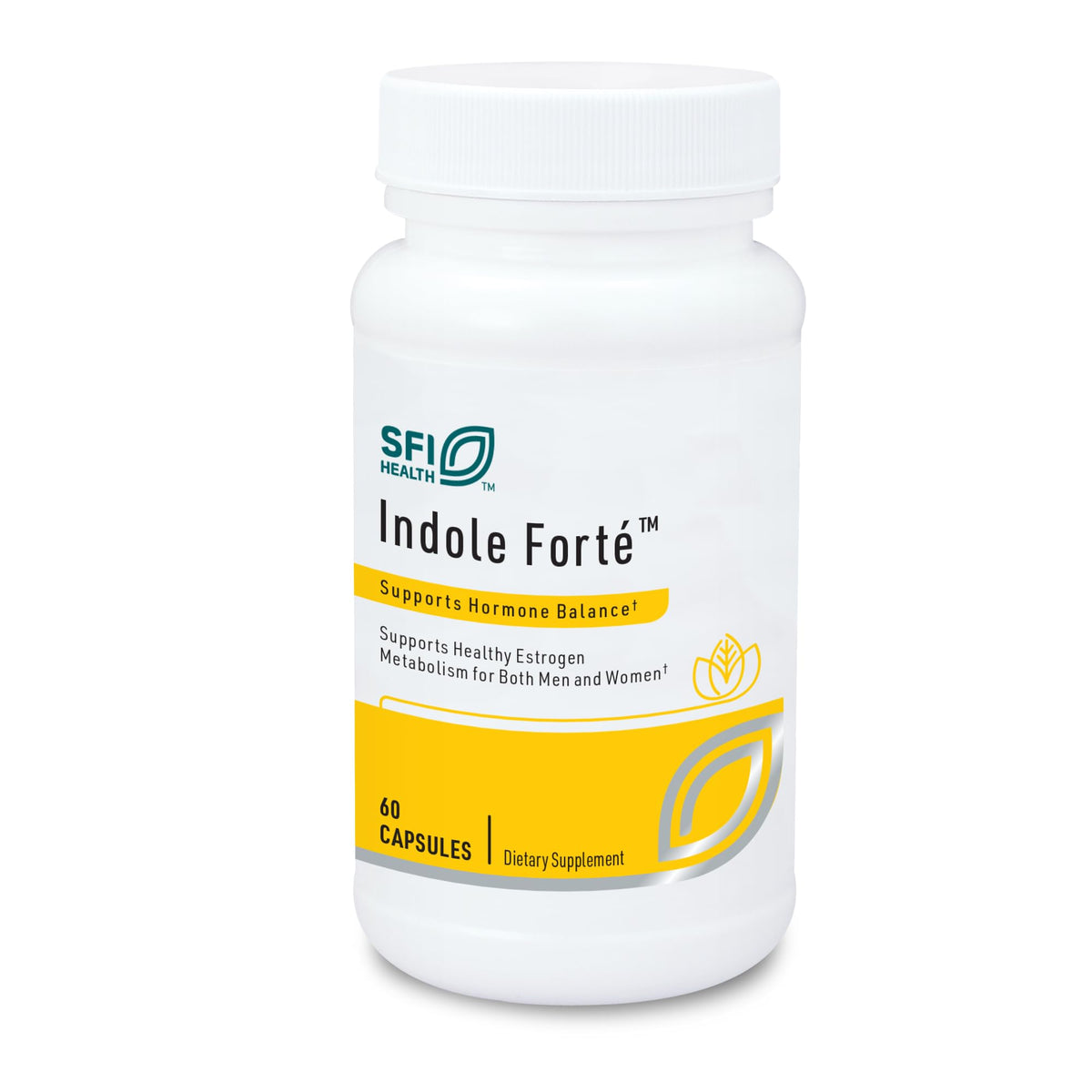 SFI Health Indole Forté bottle front with label, daily use for balanced hormones