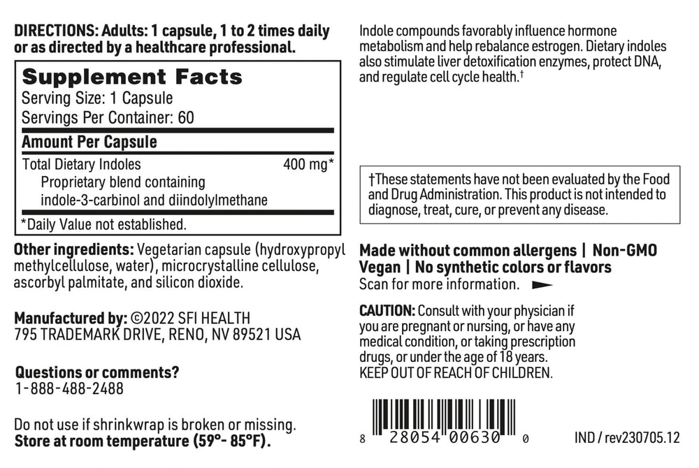SFI Health Indole Forté dosage shot suggesting daily use