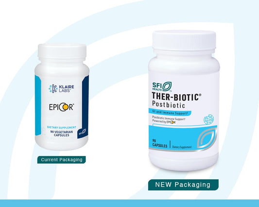 Klaire Labs EpiCor bottle-package highlights soy-free and gluten-free immune wellness